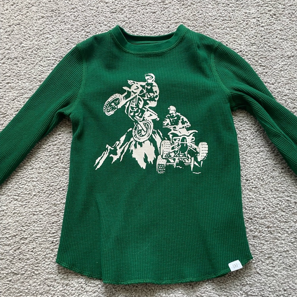 Boys green graphic print waffle long sleeve from the gap size small